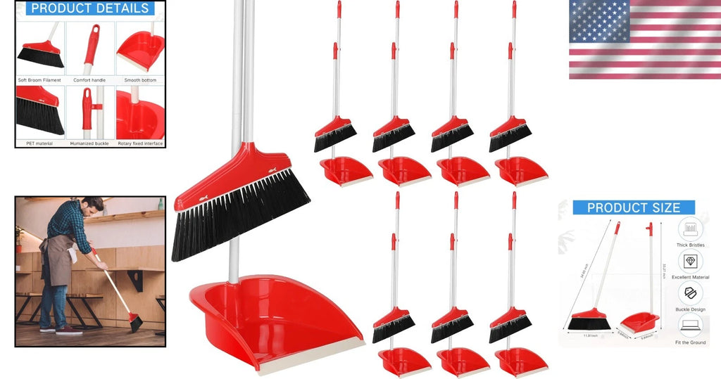 Versatile 8-Piece Broom Set with Upright Dustpan for Indoor & Outdoor Cleaning