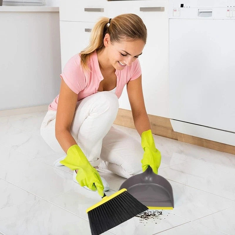 Indoor Broom Dustpan Set Sturdy Stainless Steel Handle Compact Storage Cleaning