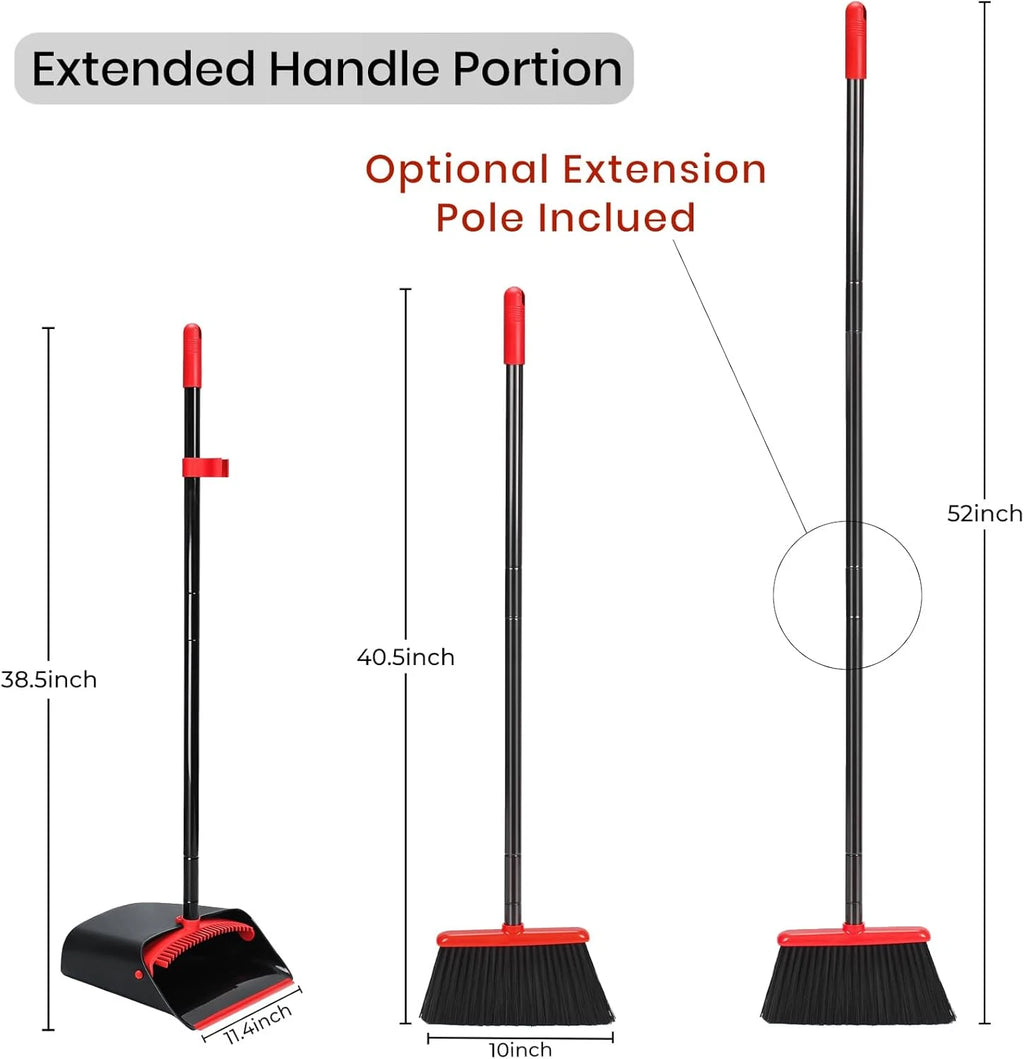 Broom and Dustpan Set with 52" Long Handle for Home Kitchen Room Office Lobby