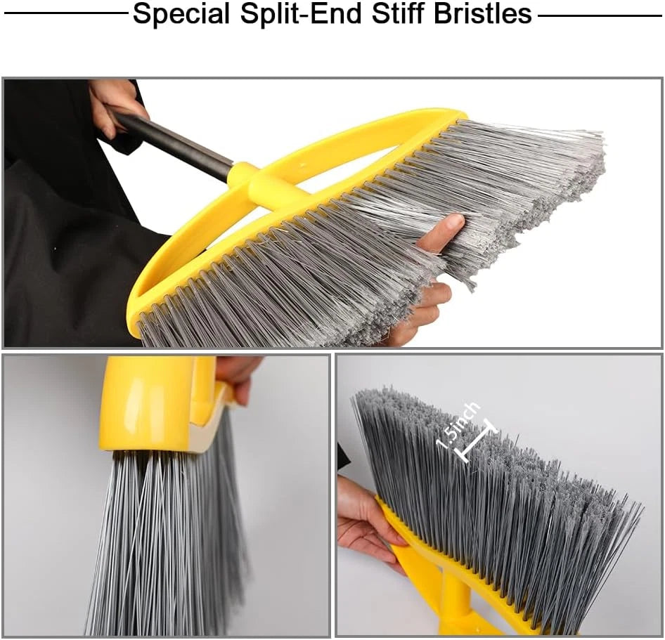 Long Handle Heavy Duty Broom and Dustpan Set, Outdoor and Commercial Upright Dus