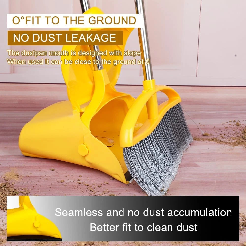 Long Handle Heavy Duty Broom and Dustpan Set, Outdoor and Commercial Upright Dus