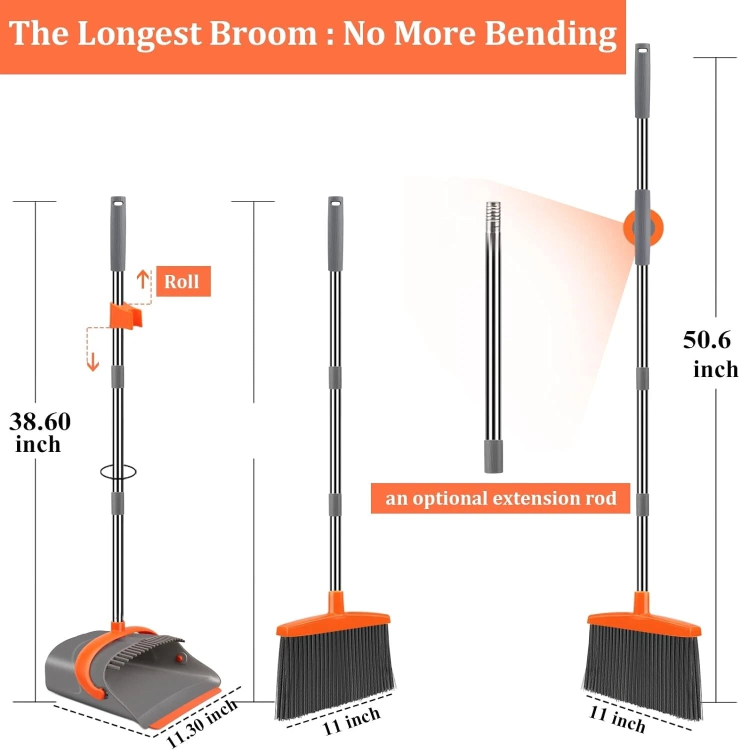 Long Handle Broom Dustpan Set Upright Combo Indoor Outdoor Home Office Sweeping