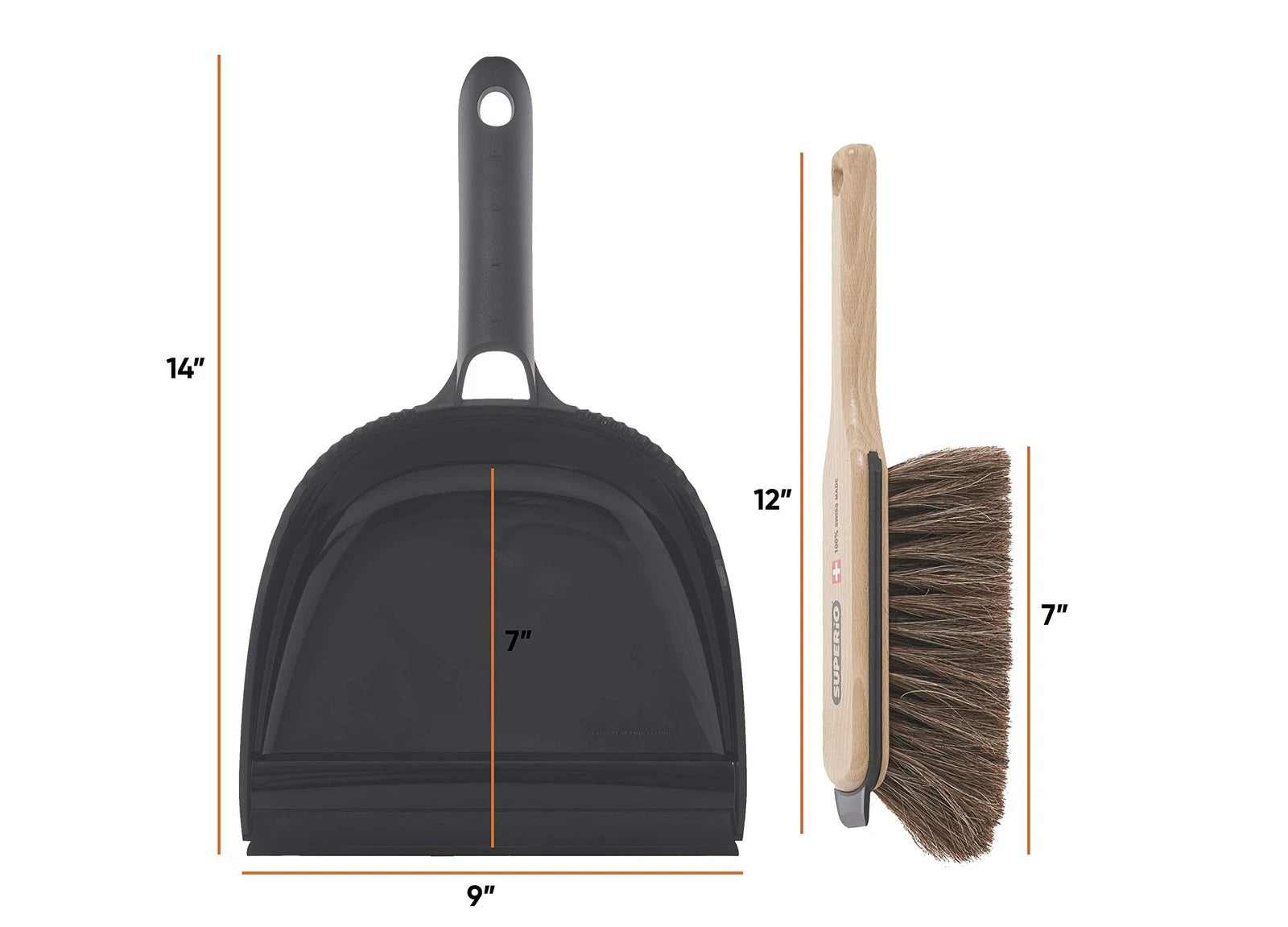 Handheld Dustpan and Brush Set | Comfort Grip Broom with Horsehair Bristles