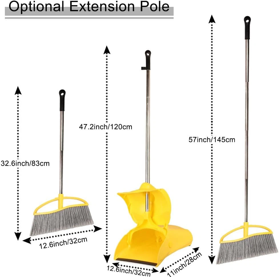 Long Handle Heavy Duty Broom and Dustpan Set, Outdoor and Commercial Upright Dus