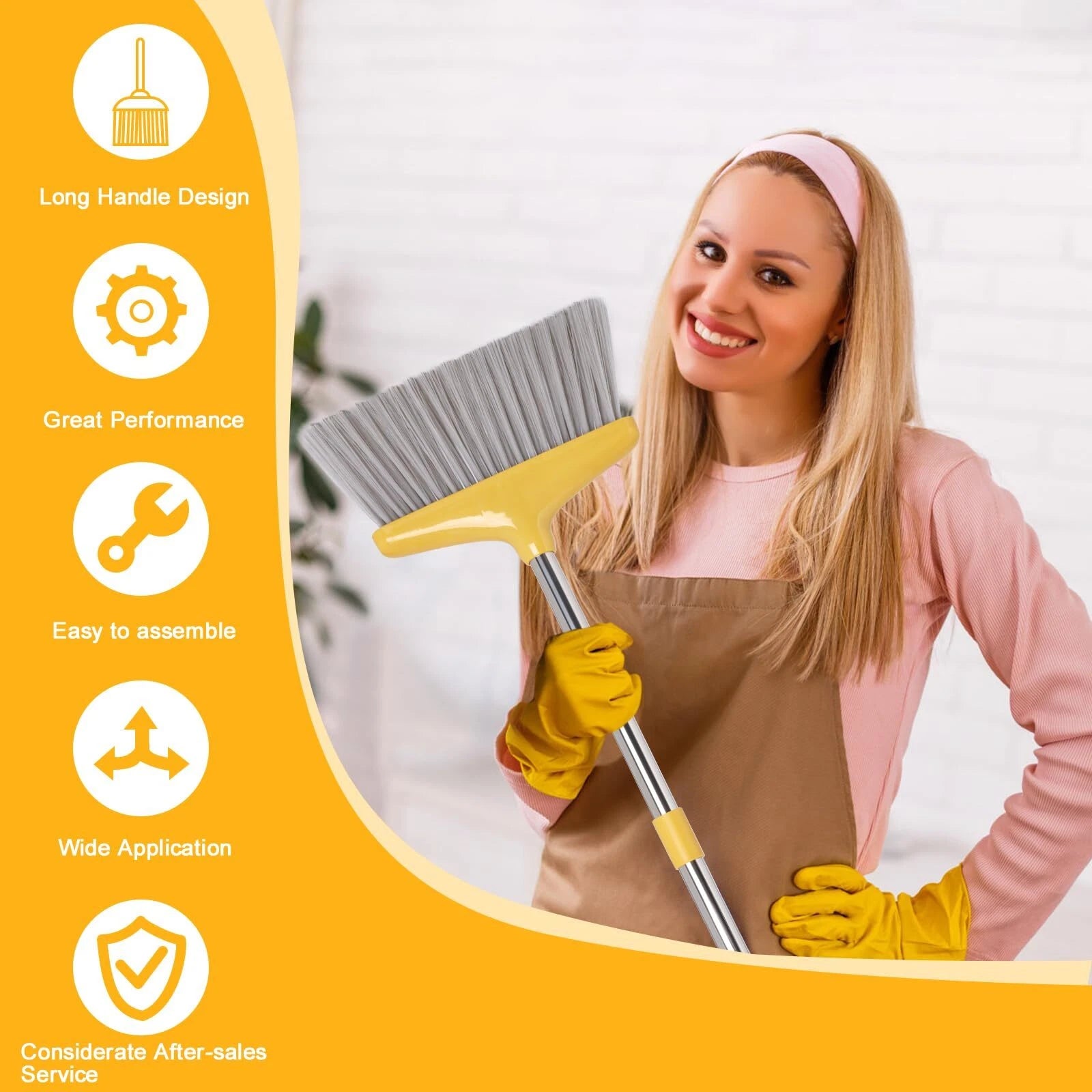 Dustpan and Broom Set with Long Handle for Home Kitchen Office