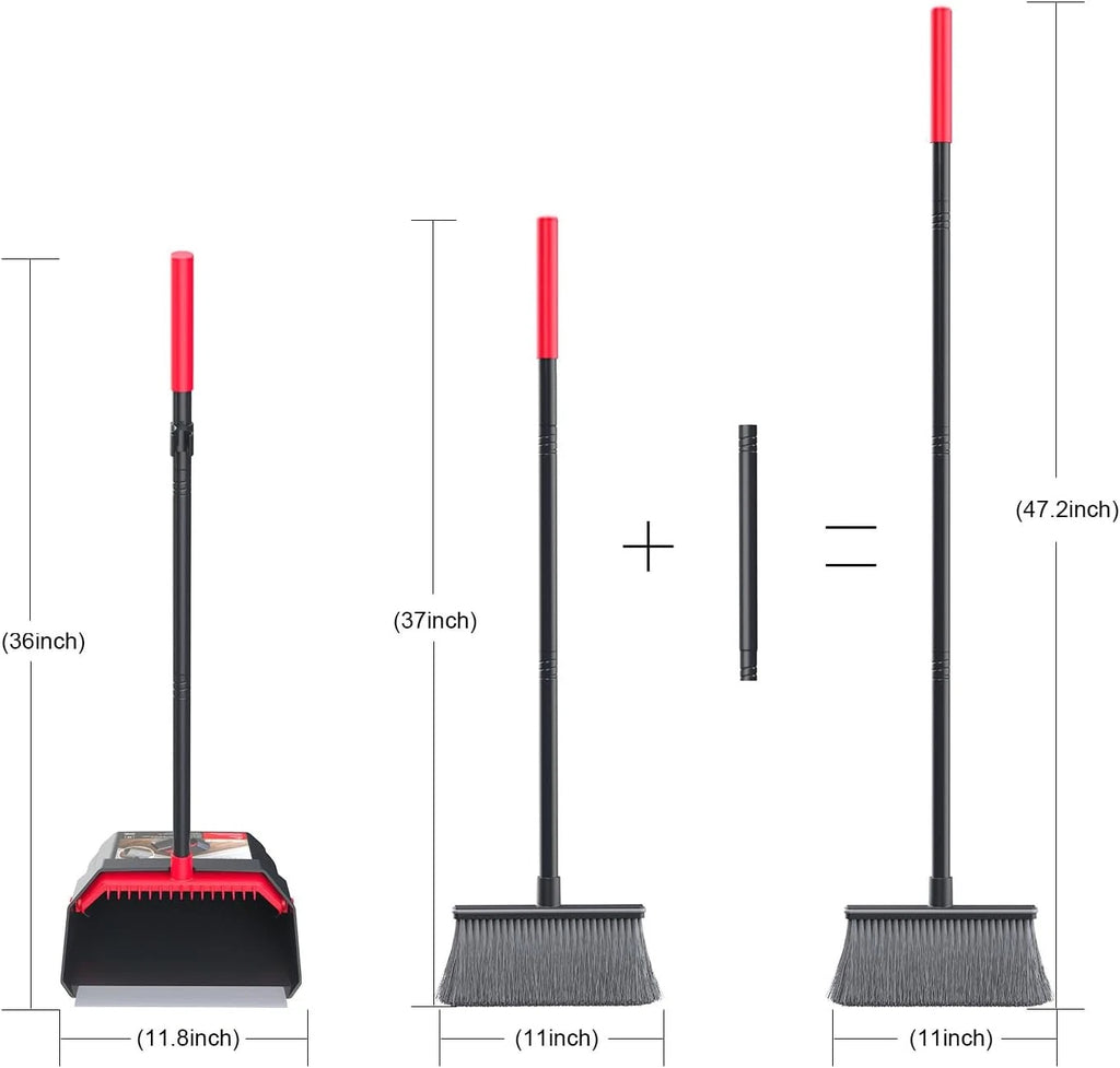Broom with Dustpan Combo Set, Dust Pans with Long Handle, Brooms with Dustpan, D