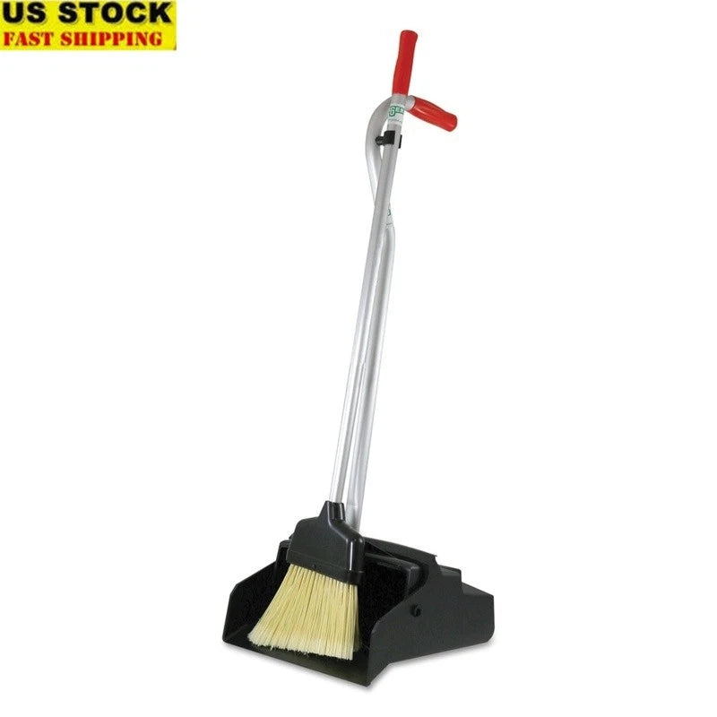 Ergonomic Dustpan W/ Broom Set Easy Clean Vinyl Coated Handle Metal Design New