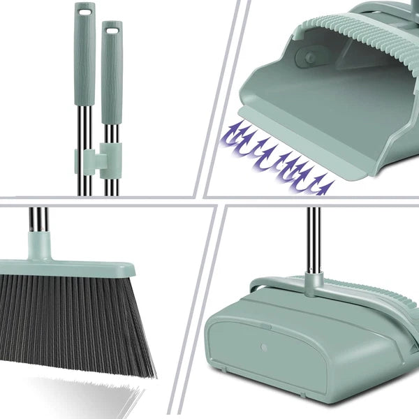 kelamayi Upgrade Broom and Dustpan Set, Large Size with Long Green