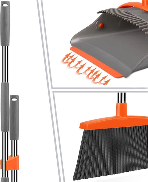 Long Handle Broom Dustpan Set Upright Combo Indoor Outdoor Home Office Sweeping