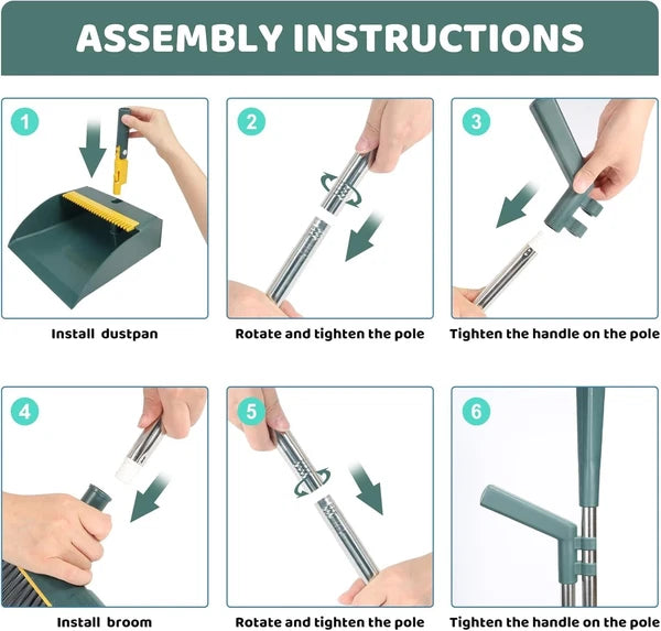 Stainless Steel Handle Broom with Dustpan Combo set for Kitchen Office Garden