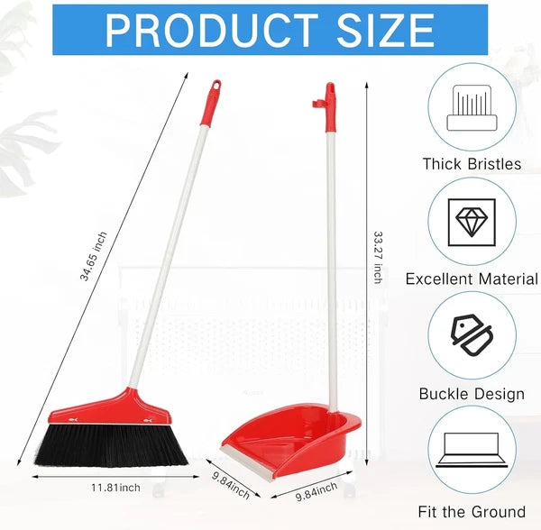 Versatile 8-Piece Broom Set with Upright Dustpan for Indoor & Outdoor Cleaning