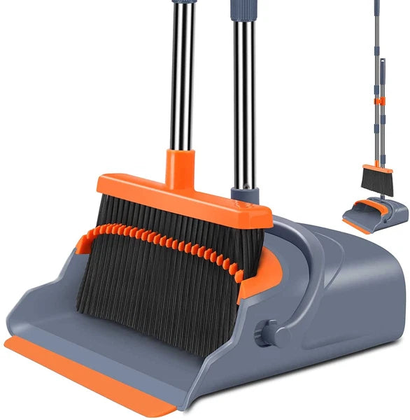 Upgraded Broom & Dustpan Teeth Set Ideal for Dog Cat Pets Home Use in Grey/Orang