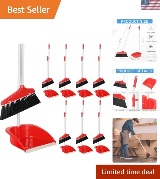 Versatile 8-Piece Broom Set with Upright Dustpan for Indoor & Outdoor Cleaning