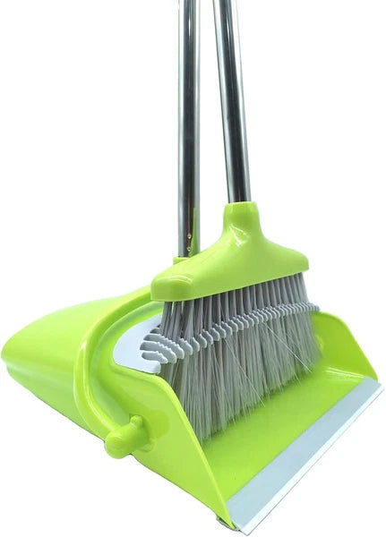 Extendable Long Handle Broom and Dustpan Set, Stainless Lightweight Green