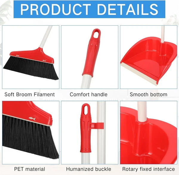 Versatile 8-Piece Broom Set with Upright Dustpan for Indoor & Outdoor Cleaning