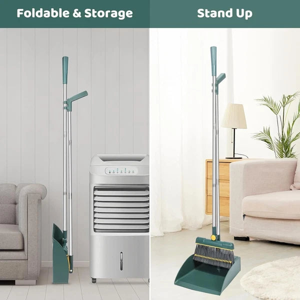 Stainless Steel Handle Broom with Dustpan Combo set for Kitchen Office Garden