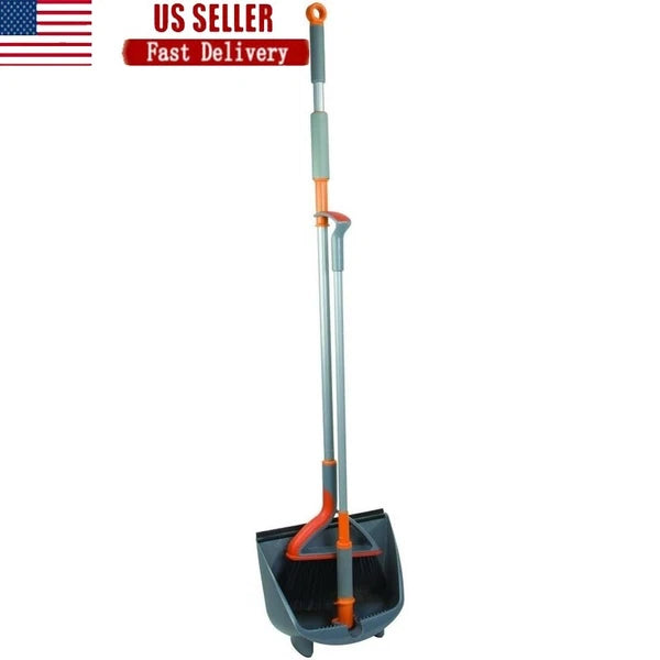 Upright Broom & Dustpan Set Multi-Surface Cleaning Tool Compact Dustpan Ridges