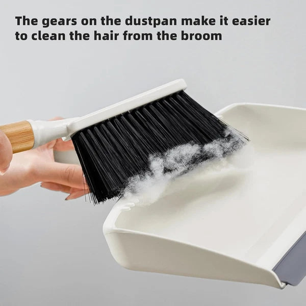 SUBEKYU Dustpan and Brush Set with Bamboo Handle, Hand Mini Broom White