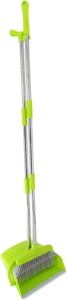 Extendable Long Handle Broom and Dustpan Set, Stainless Lightweight Green