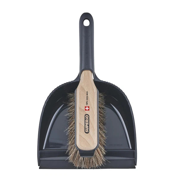 Handheld Dustpan and Brush Set | Comfort Grip Broom with Horsehair Bristles