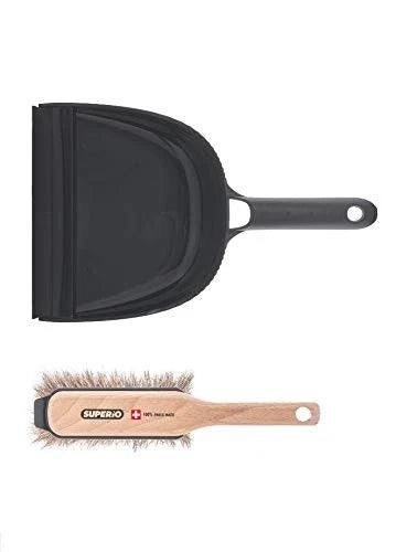 Handheld Dustpan and Brush Set | Comfort Grip Broom with Horsehair Bristles