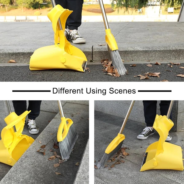 Long Handle Heavy Duty Broom and Dustpan Set, Outdoor and Commercial Upright Dus