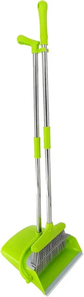 Extendable Long Handle Broom and Dustpan Set, Stainless Lightweight Green