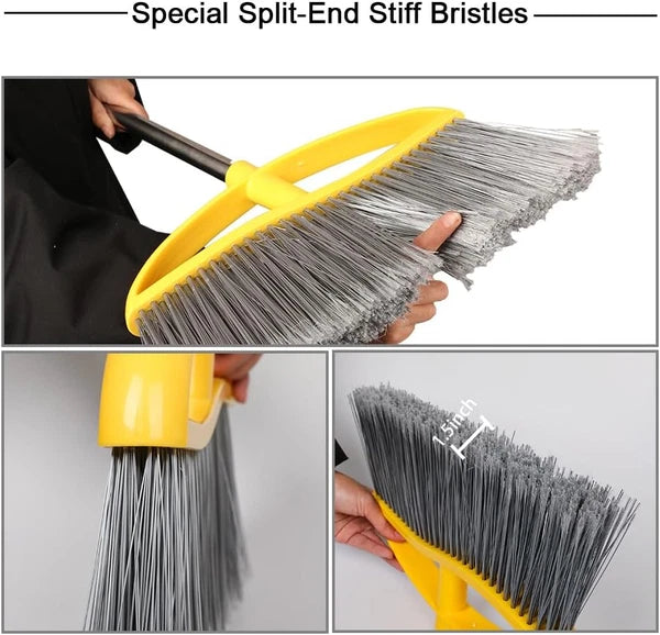 Long Handle Heavy Duty Broom and Dustpan Set, Outdoor and Commercial Upright Dus