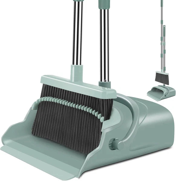 kelamayi Upgrade Broom and Dustpan Set, Large Size with Long Green