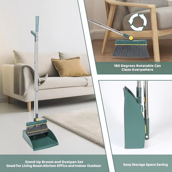 Stainless Steel Handle Broom with Dustpan Combo set for Kitchen Office Garden