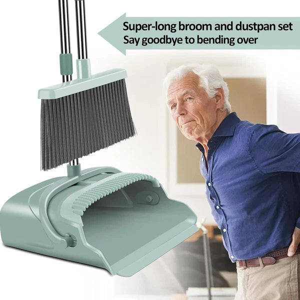 kelamayi Upgrade Broom and Dustpan Set, Large Size with Long Green