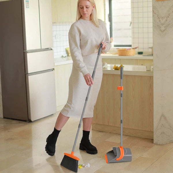 Long Handle Broom Dustpan Set Upright Combo Indoor Outdoor Home Office Sweeping