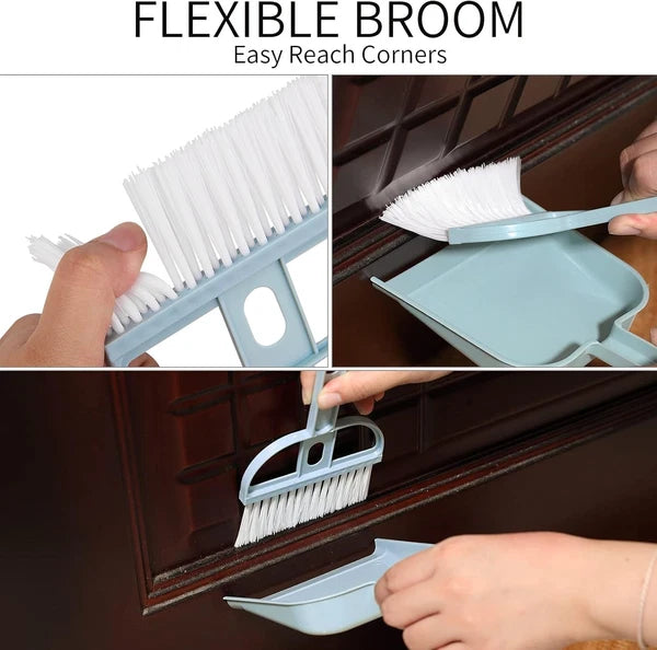 Lamoutor 3 Pack Mini Hand Broom and Dustpan Set Small Dust Pans Color Mixing