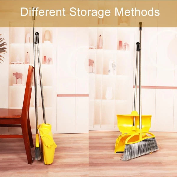 Long Handle Heavy Duty Broom and Dustpan Set, Outdoor and Commercial Upright Dus