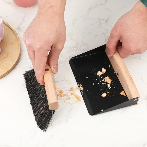 Desktop Broom and Dustpan Set, Mini Dustpan and Brush Set Wooden Handheld Bro...